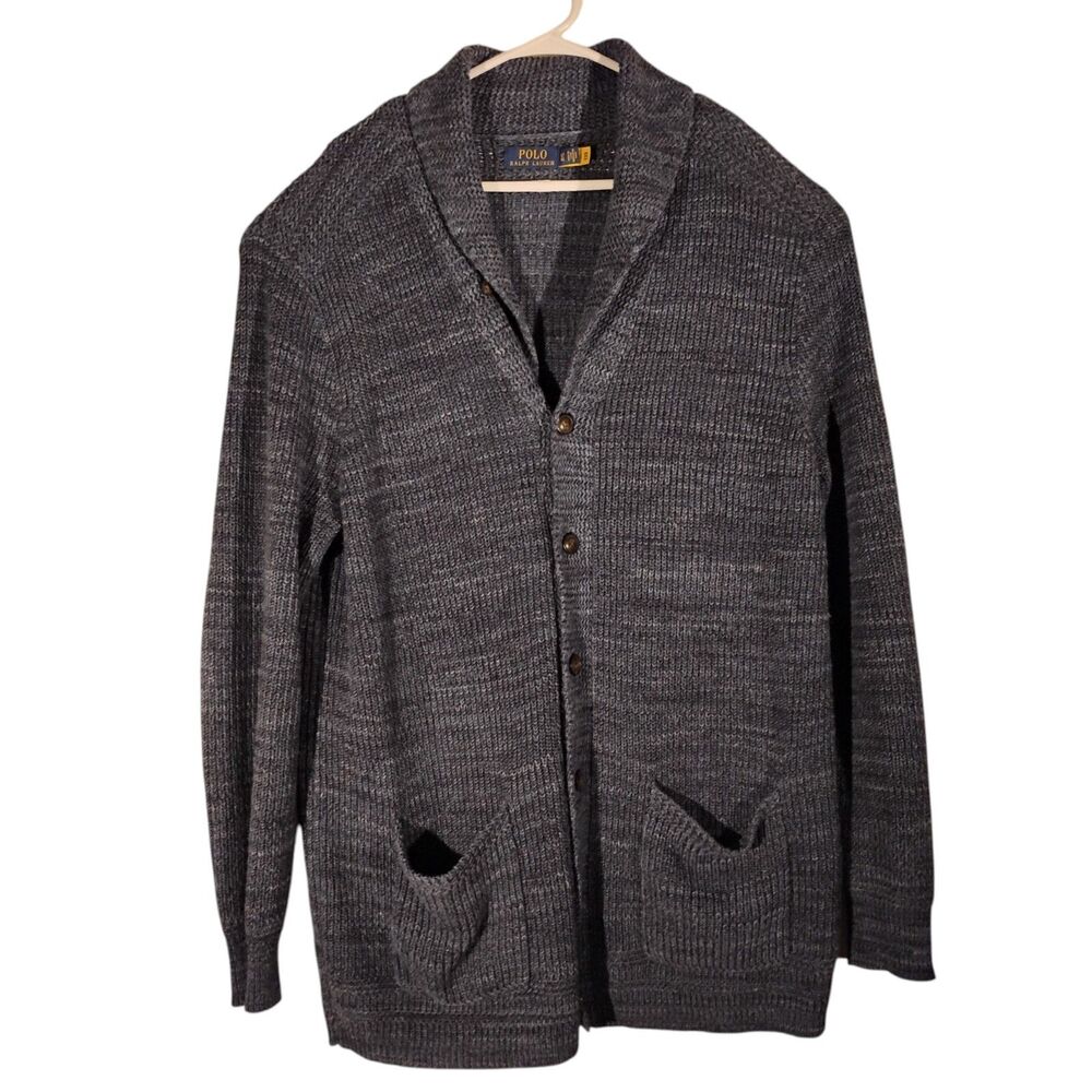 Polo Ralph LAuren cardigan sweater mens LT L Large TALL blue knit cotton